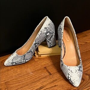 Corso Como Ryanna Black and White Snake Print Block Heels